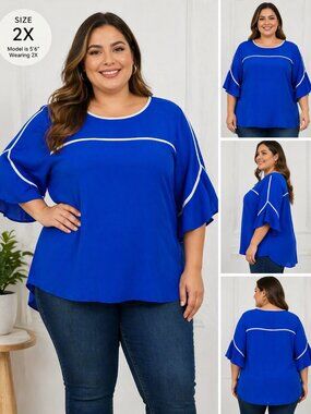Alfani Royal Blue Blouse with White Piping